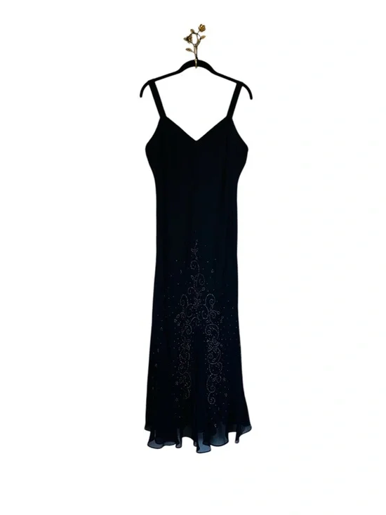 Vintage R&M Richards Maxi Dress Blue Beaded Evening Wedding Cocktail - Picture 2 of 8
